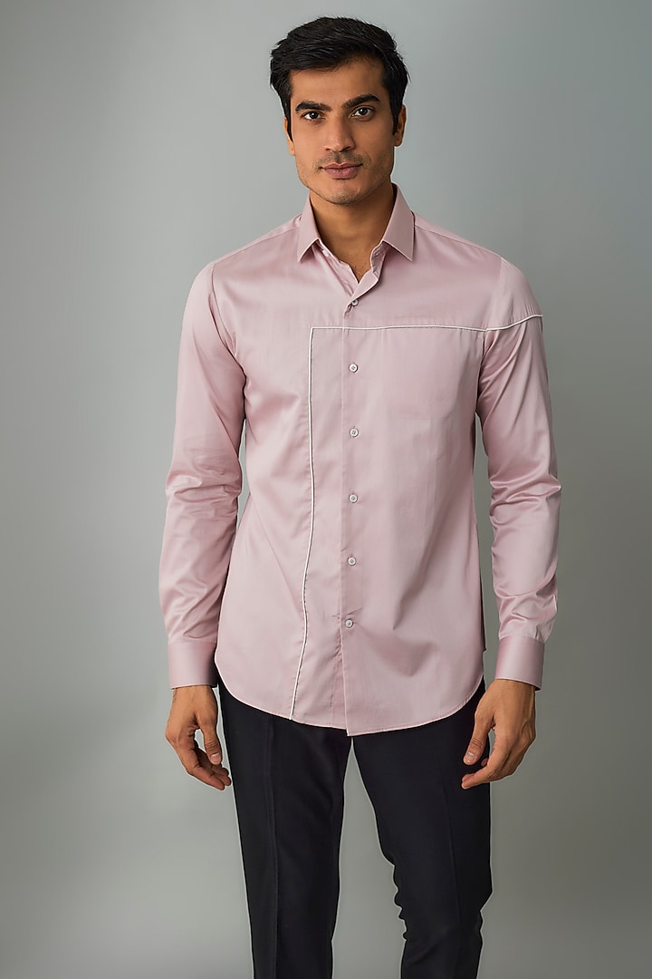 Rose Pink Cotton Satin Party Wear Shirt by Dhruv Vaish at Pernia's Pop Up Shop