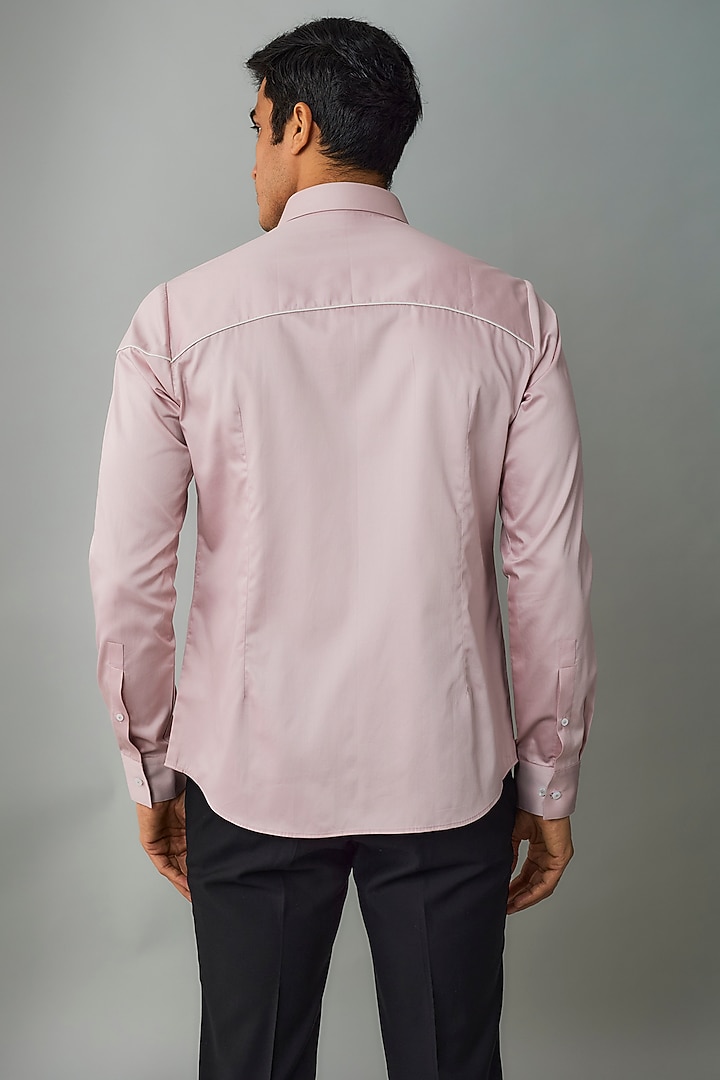 Rose Pink Cotton Satin Party Wear Shirt by Dhruv Vaish at Pernia's Pop Up Shop