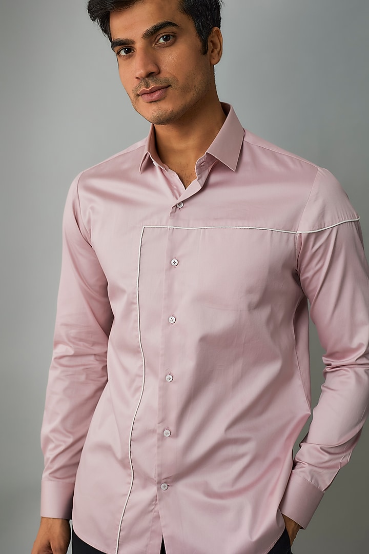 Rose Pink Cotton Satin Party Wear Shirt by Dhruv Vaish at Pernia's Pop Up Shop
