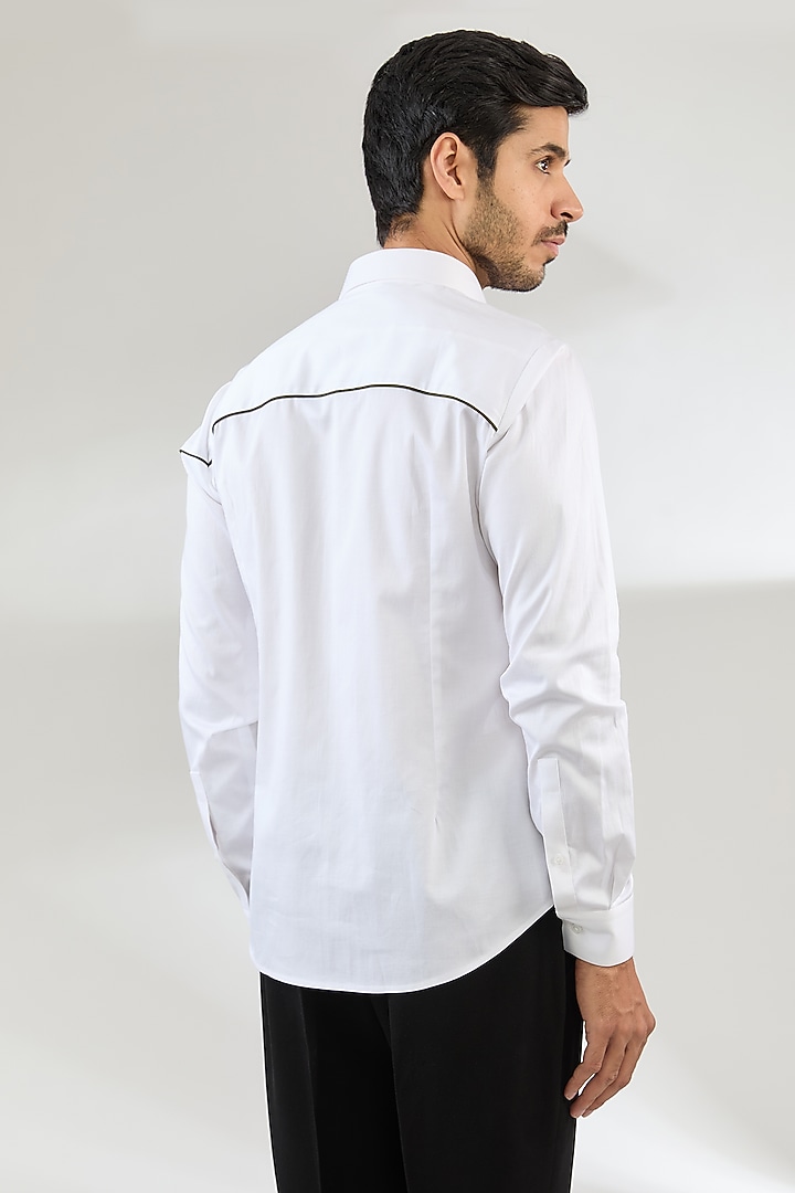White Cotton Satin Party Wear Shirt by Dhruv Vaish at Pernia's Pop Up Shop