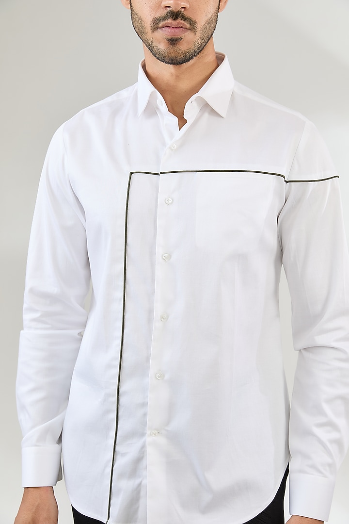 White Cotton Satin Party Wear Shirt by Dhruv Vaish at Pernia's Pop Up Shop