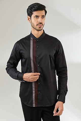 Black Cotton Satin Shirt by Dhruv Vaish