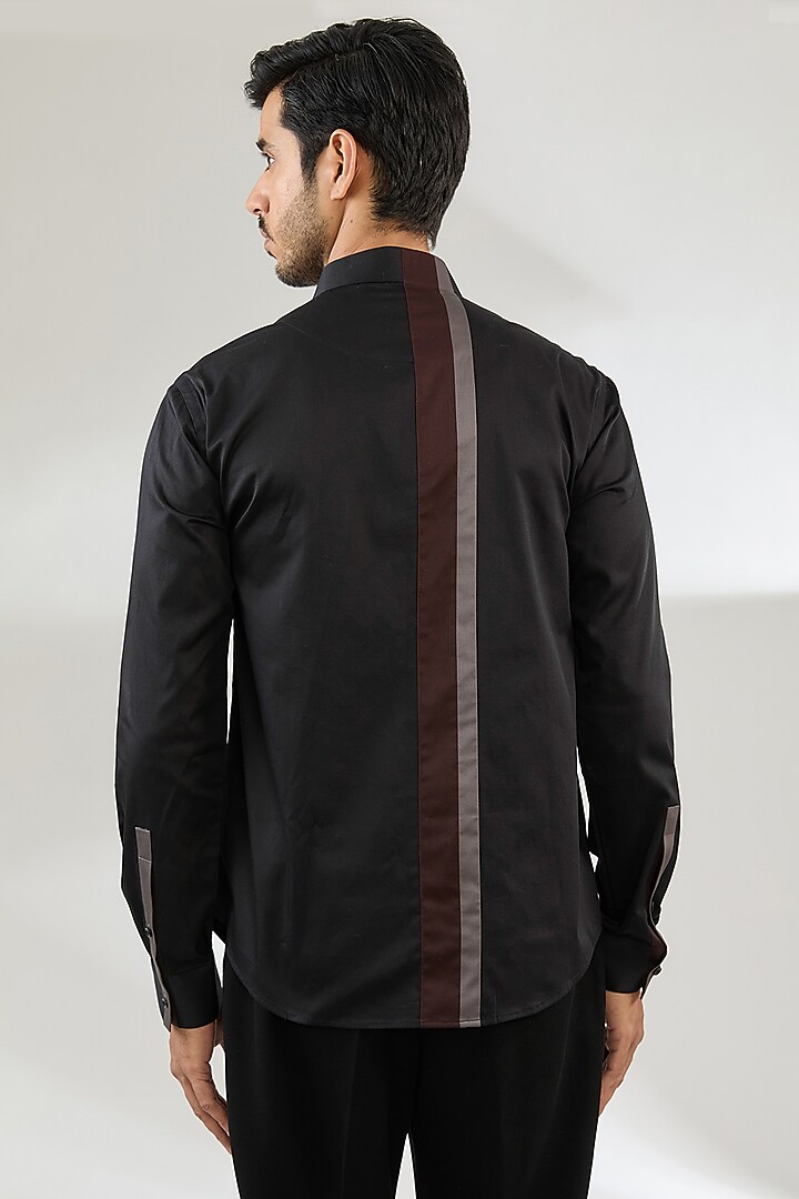 Black Cotton Satin Party Wear Shirt by Dhruv Vaish at Pernia's Pop Up Shop