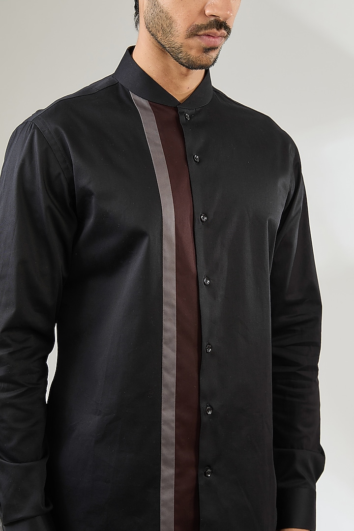 Black Cotton Satin Party Wear Shirt by Dhruv Vaish at Pernia's Pop Up Shop