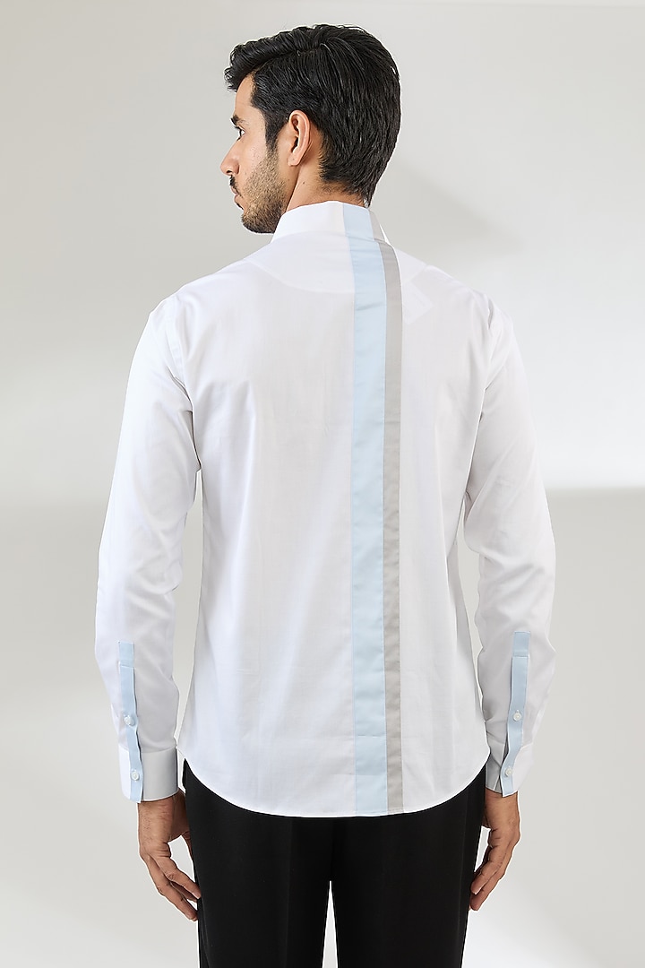 White Cotton Satin Party Wear Shirt by Dhruv Vaish at Pernia's Pop Up Shop