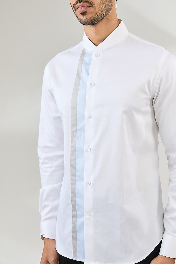 White Cotton Satin Party Wear Shirt by Dhruv Vaish at Pernia's Pop Up Shop