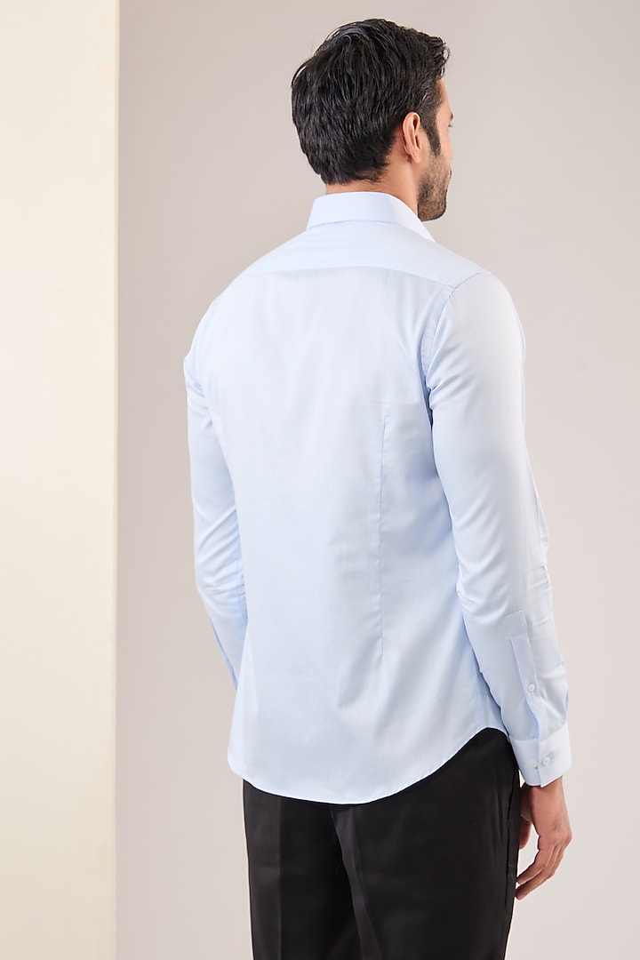 Ice Blue Cotton Satin Shirt by Dhruv Vaish at Pernia's Pop Up Shop