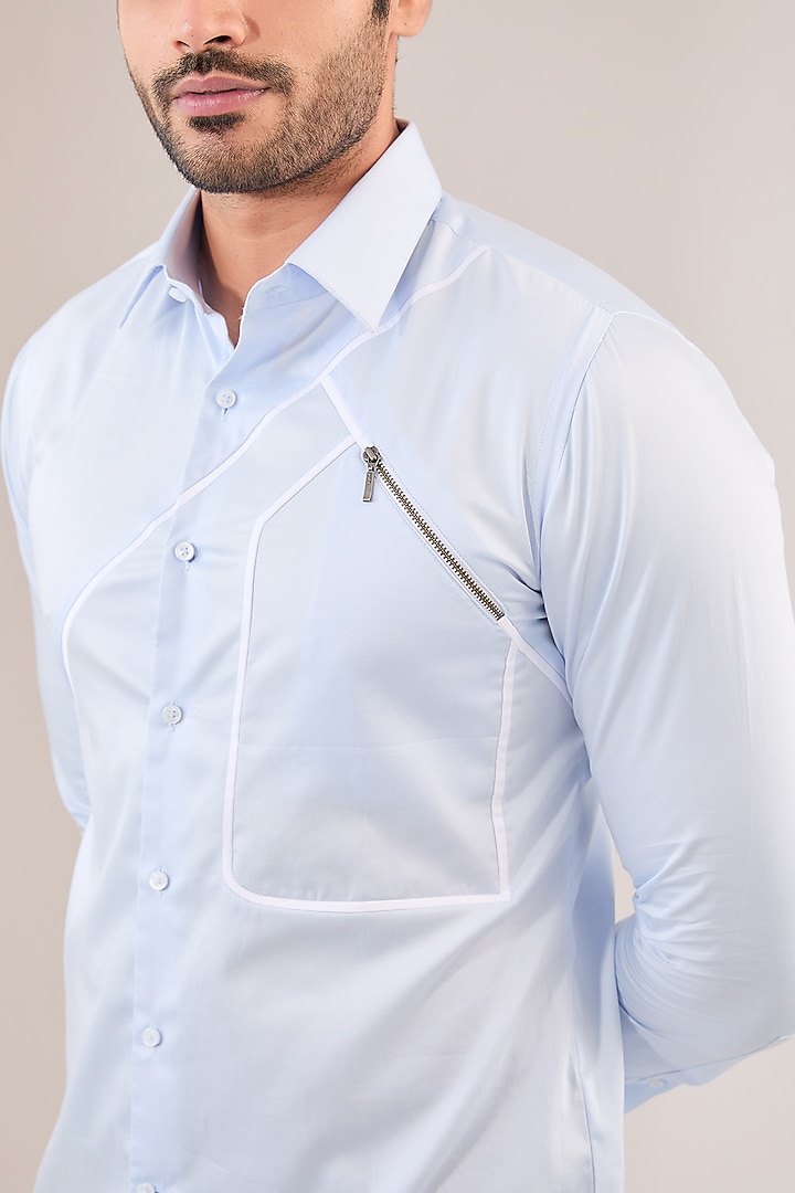 Ice Blue Cotton Satin Shirt by Dhruv Vaish at Pernia's Pop Up Shop