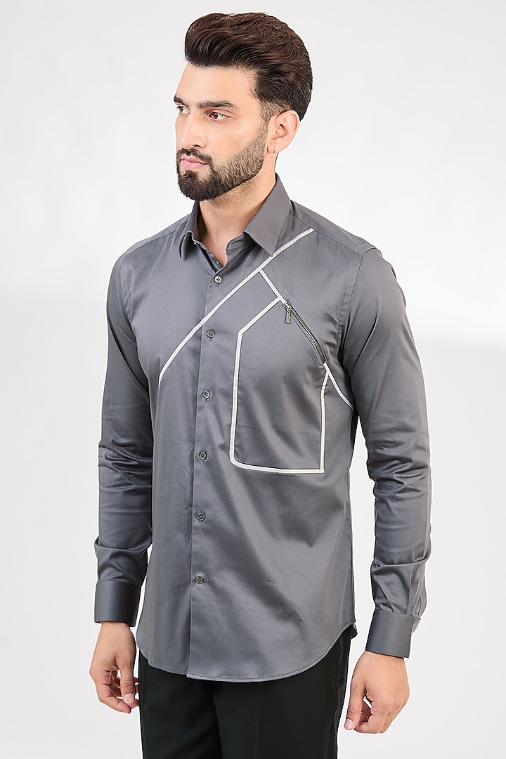 Grey Cotton Shirt by Dhruv Vaish