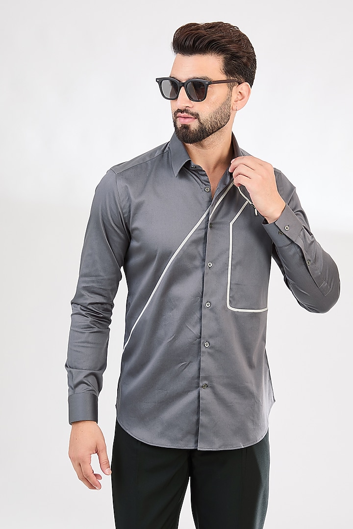 Grey Cotton Party Wear Shirt by Dhruv Vaish at Pernia's Pop Up Shop