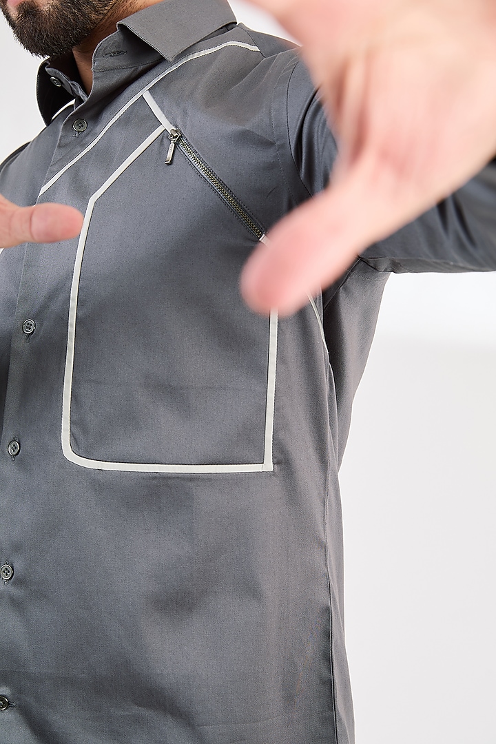 Grey Cotton Party Wear Shirt by Dhruv Vaish at Pernia's Pop Up Shop