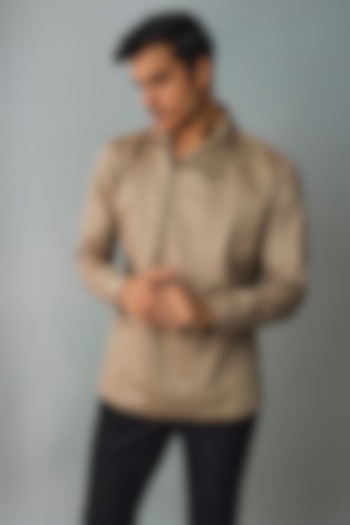 Dune Beige Cotton Satin Zipper Party Wear Shirt by Dhruv Vaish at Pernia's Pop Up Shop