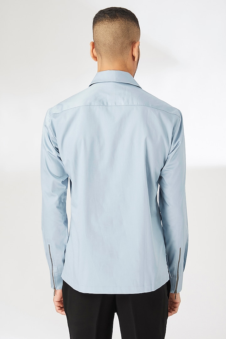 Blue Haze Cotton Satin Party Wear Shirt by Dhruv Vaish at Pernia's Pop Up Shop