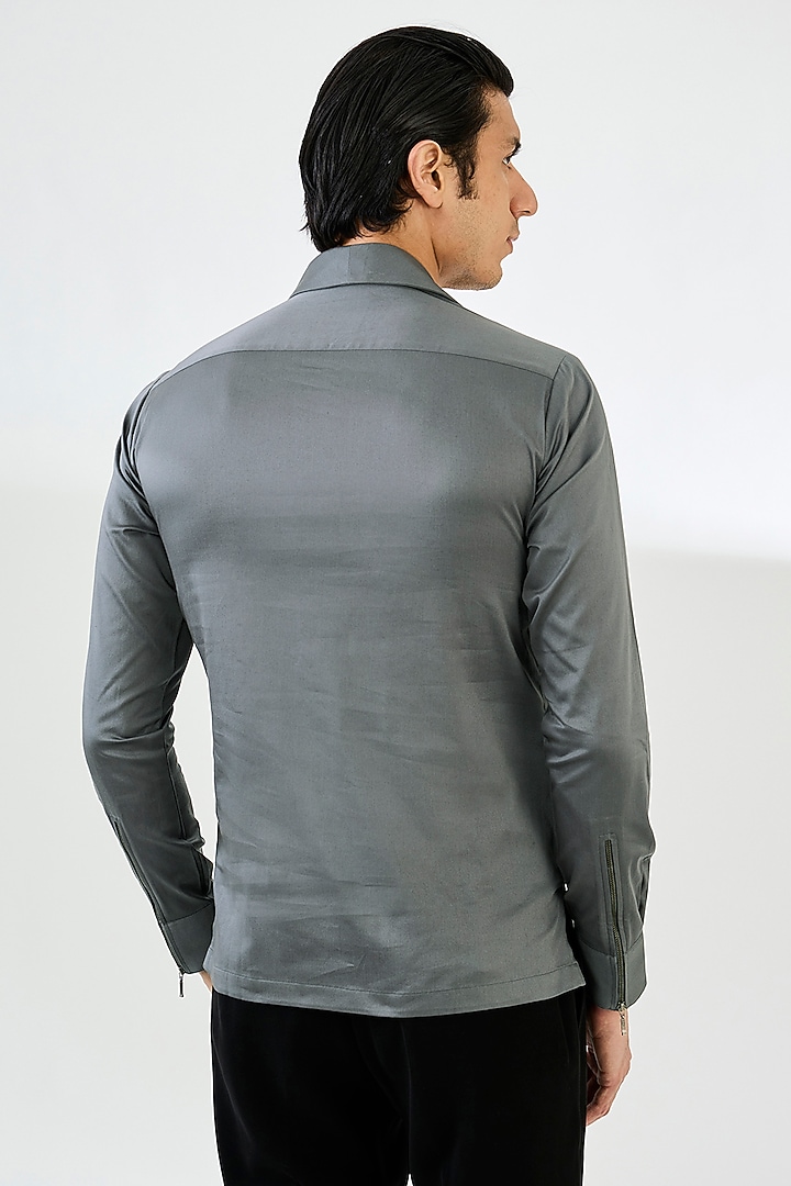 Smoke Grey Cotton Satin Party Wear Shirt by Dhruv Vaish at Pernia's Pop Up Shop
