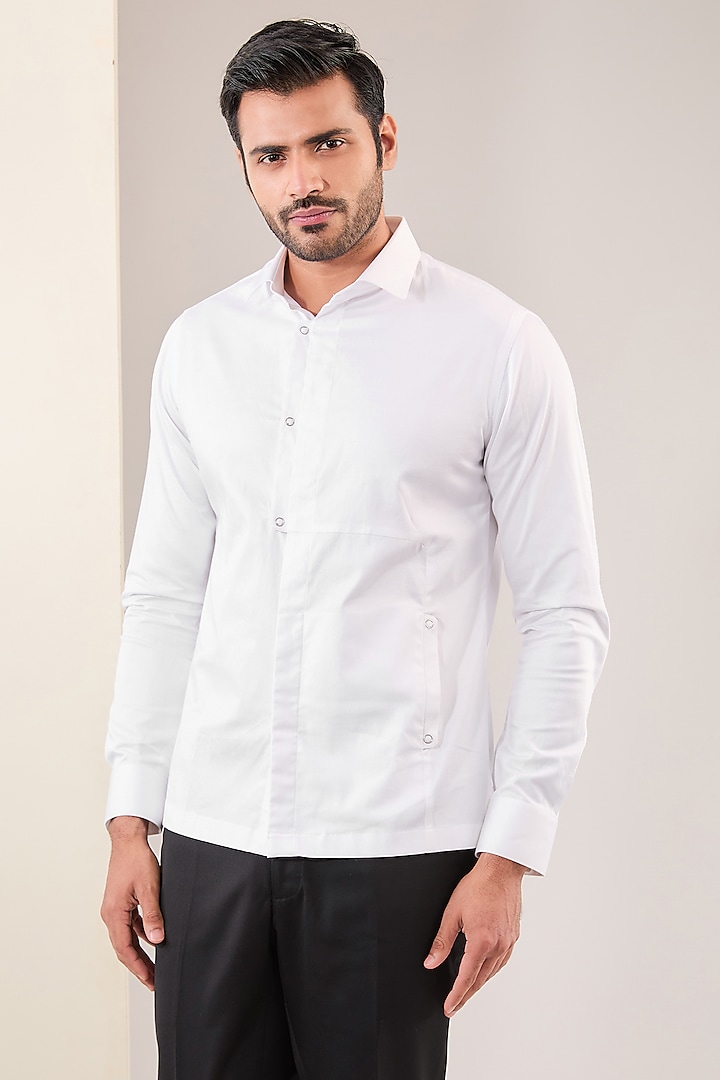 White Cotton Satin Shirt by Dhruv Vaish