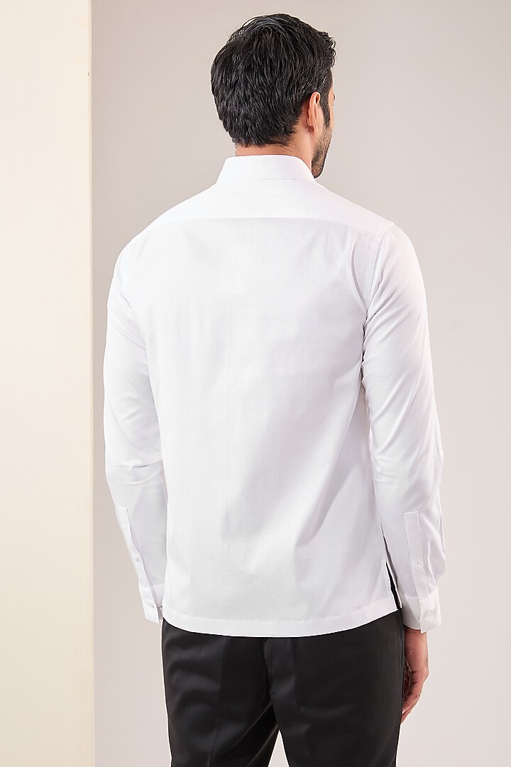 White Cotton Satin Shirt by Dhruv Vaish at Pernia's Pop Up Shop