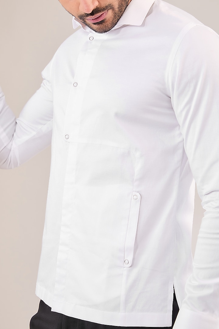 White Cotton Satin Shirt by Dhruv Vaish at Pernia's Pop Up Shop
