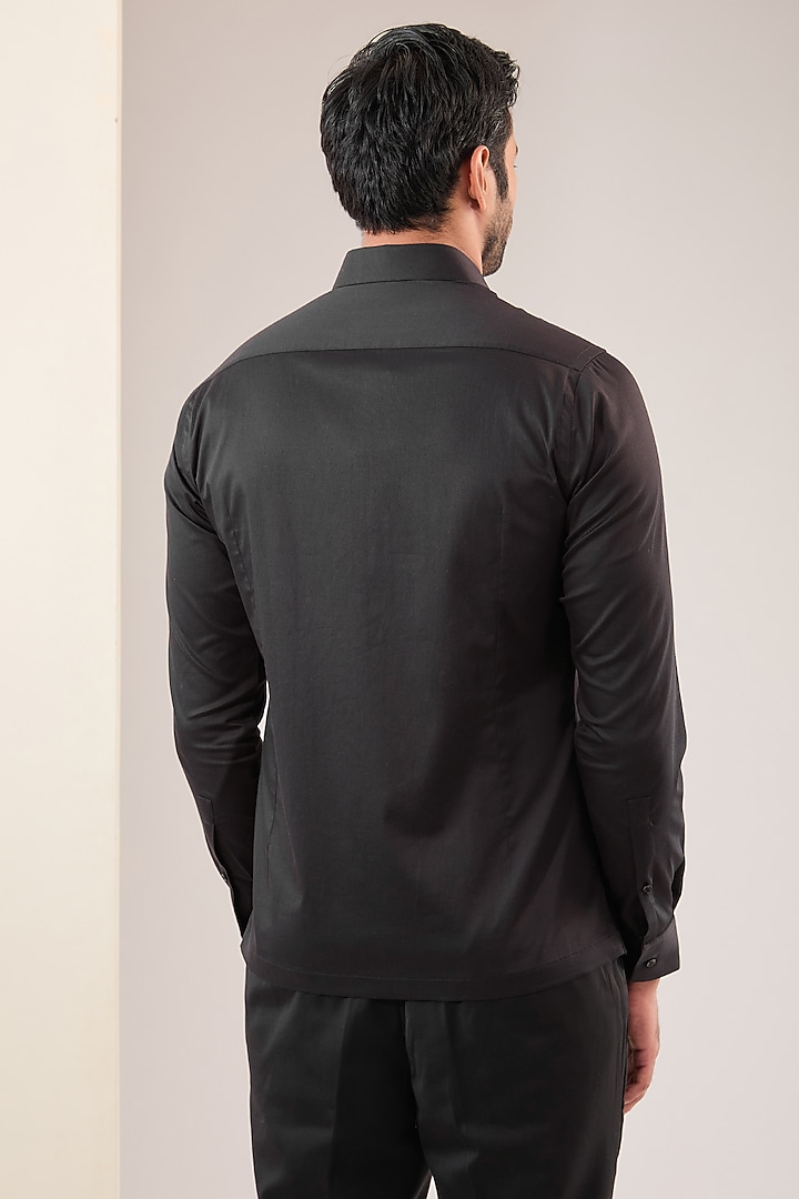 Black Cotton Satin Shirt by Dhruv Vaish at Pernia's Pop Up Shop