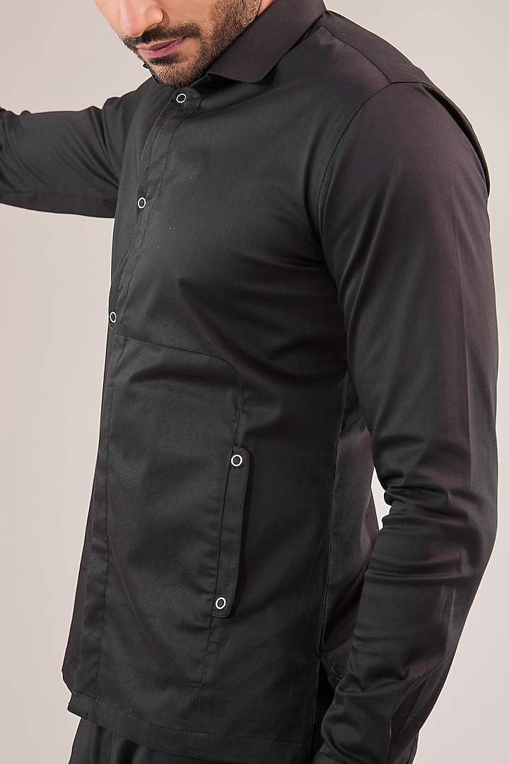 Black Cotton Satin Shirt by Dhruv Vaish at Pernia's Pop Up Shop