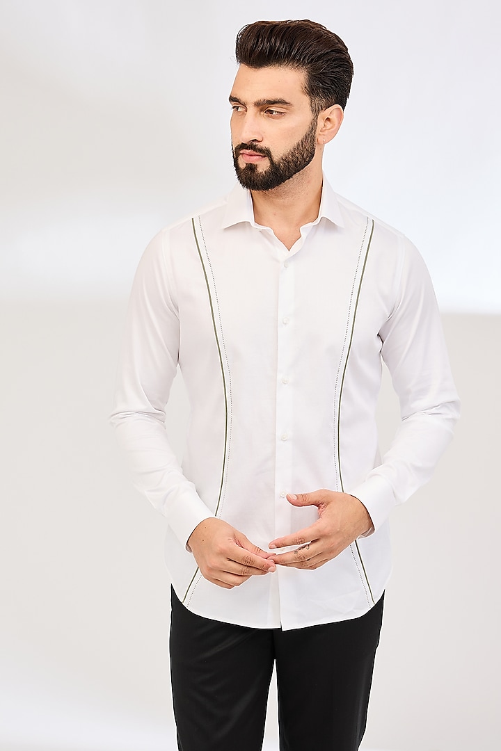 White Cotton Satin Shirt by Dhruv Vaish