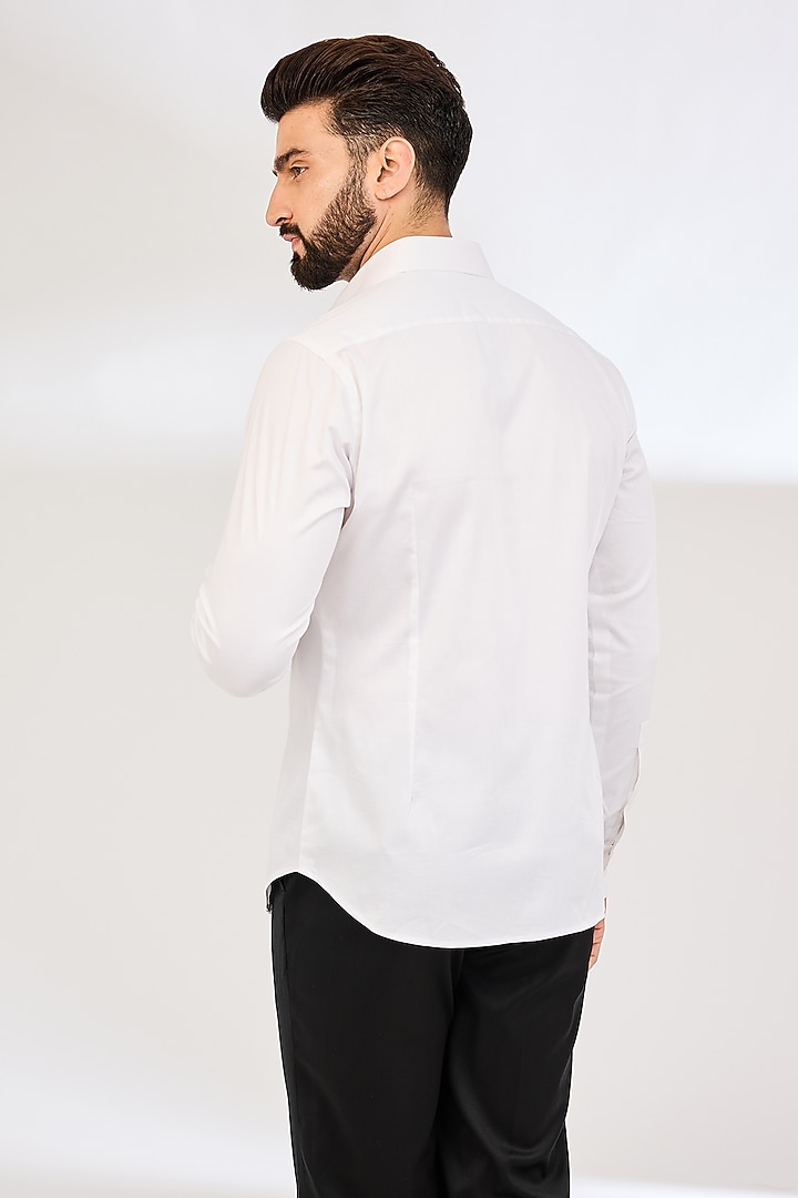 White Cotton Satin Party Wear Shirt by Dhruv Vaish at Pernia's Pop Up Shop