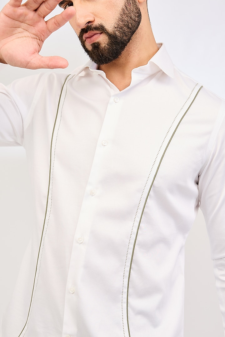 White Cotton Satin Party Wear Shirt by Dhruv Vaish at Pernia's Pop Up Shop