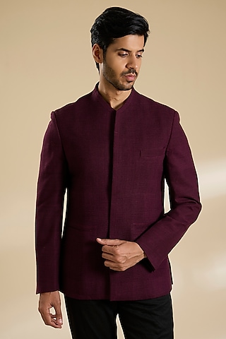 Old Mauve Silk Bandhgala by Dhruv Vaish