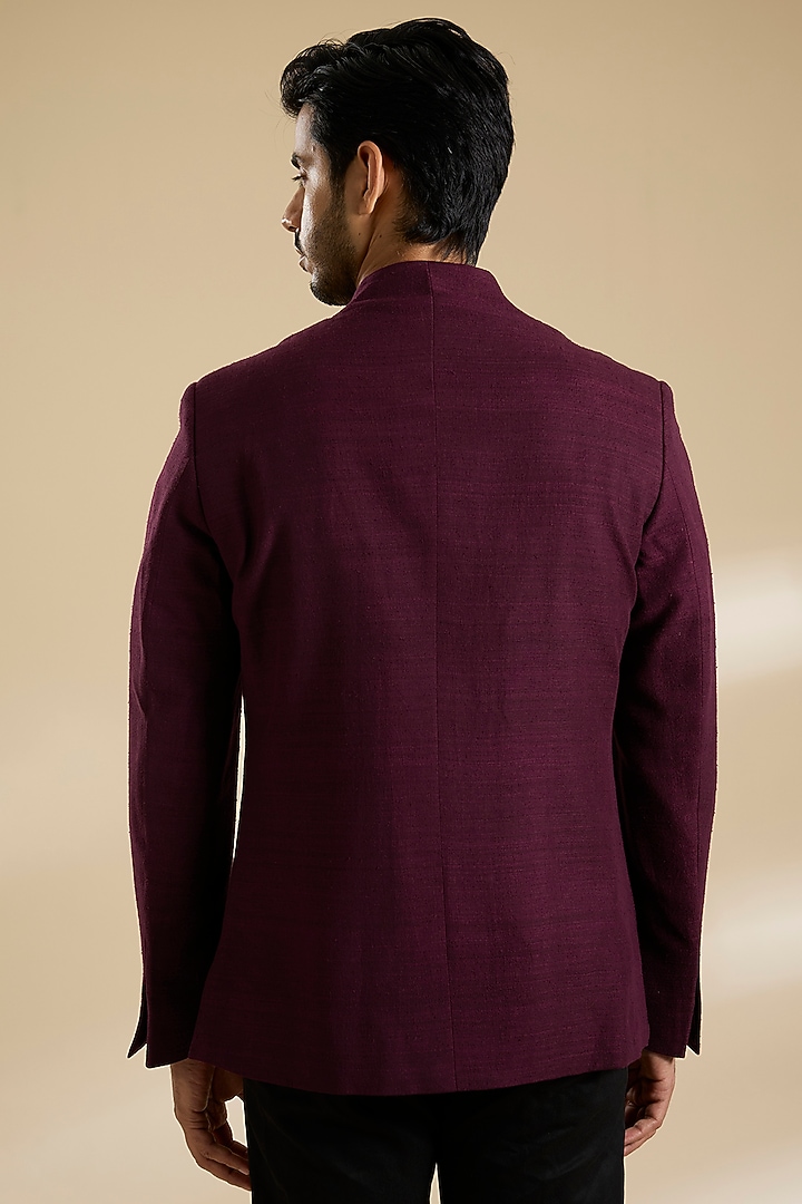 Old Mauve Silk Wedding Bandhgala by Dhruv Vaish at Pernia's Pop Up Shop