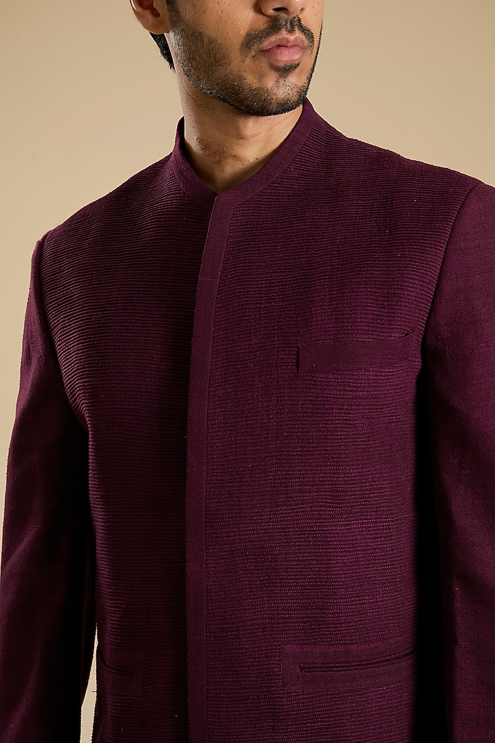 Old Mauve Silk Wedding Bandhgala by Dhruv Vaish at Pernia's Pop Up Shop