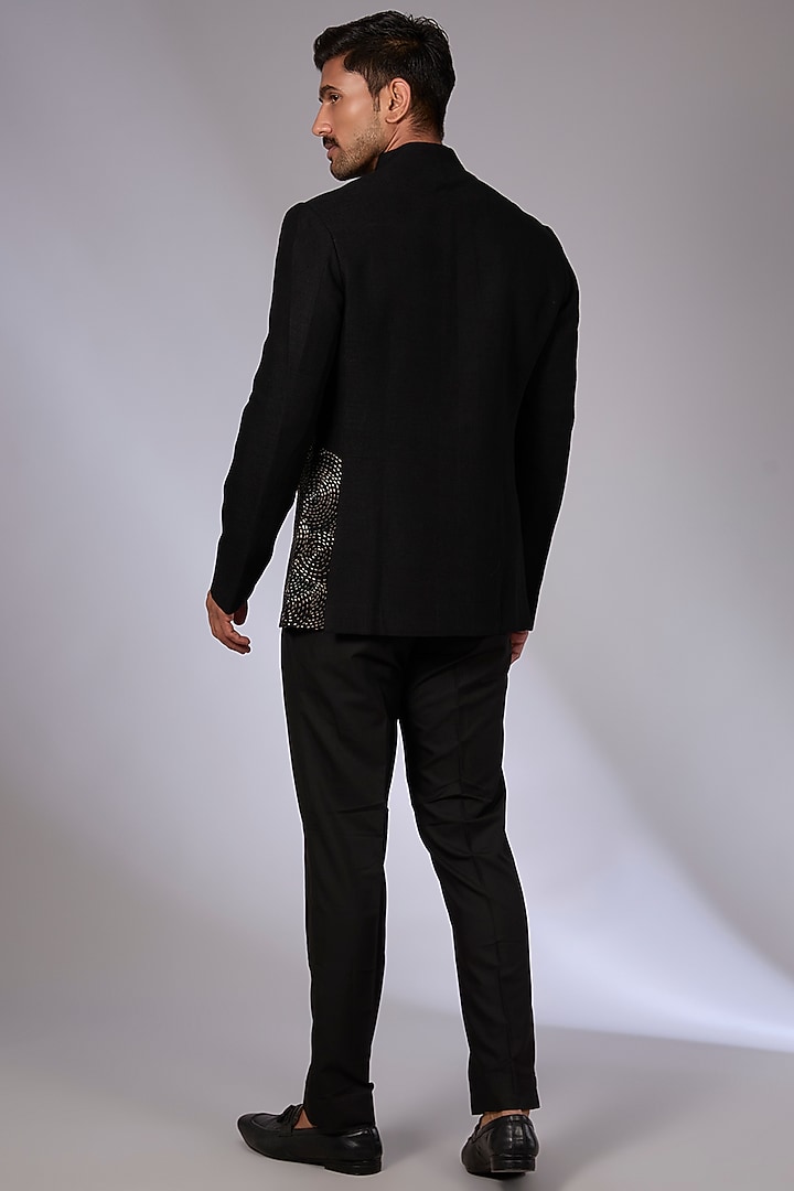 Black Silk Wedding Bandhgala by Dhruv Vaish at Pernia's Pop Up Shop