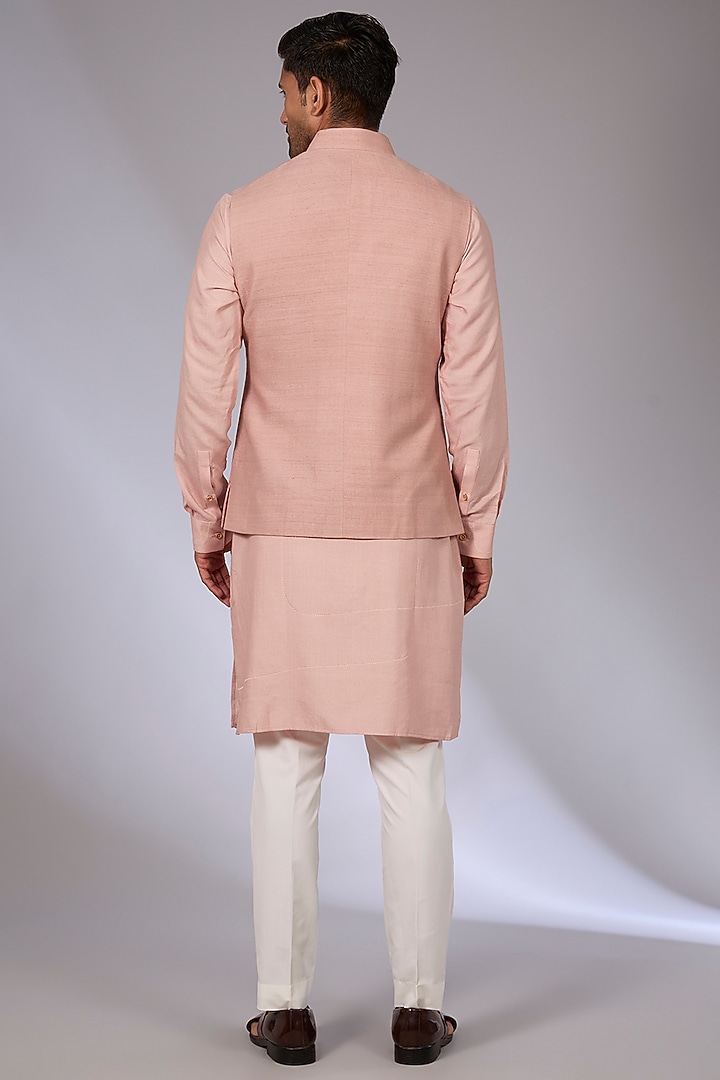 Onion Pink Cotton Silk Chanderi Bundi Jacket Set by Dhruv Vaish at Pernia's Pop Up Shop