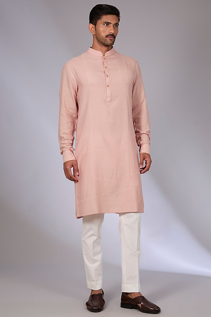 Onion Pink Cotton Silk Chanderi Bundi Jacket Set by Dhruv Vaish at Pernia's Pop Up Shop