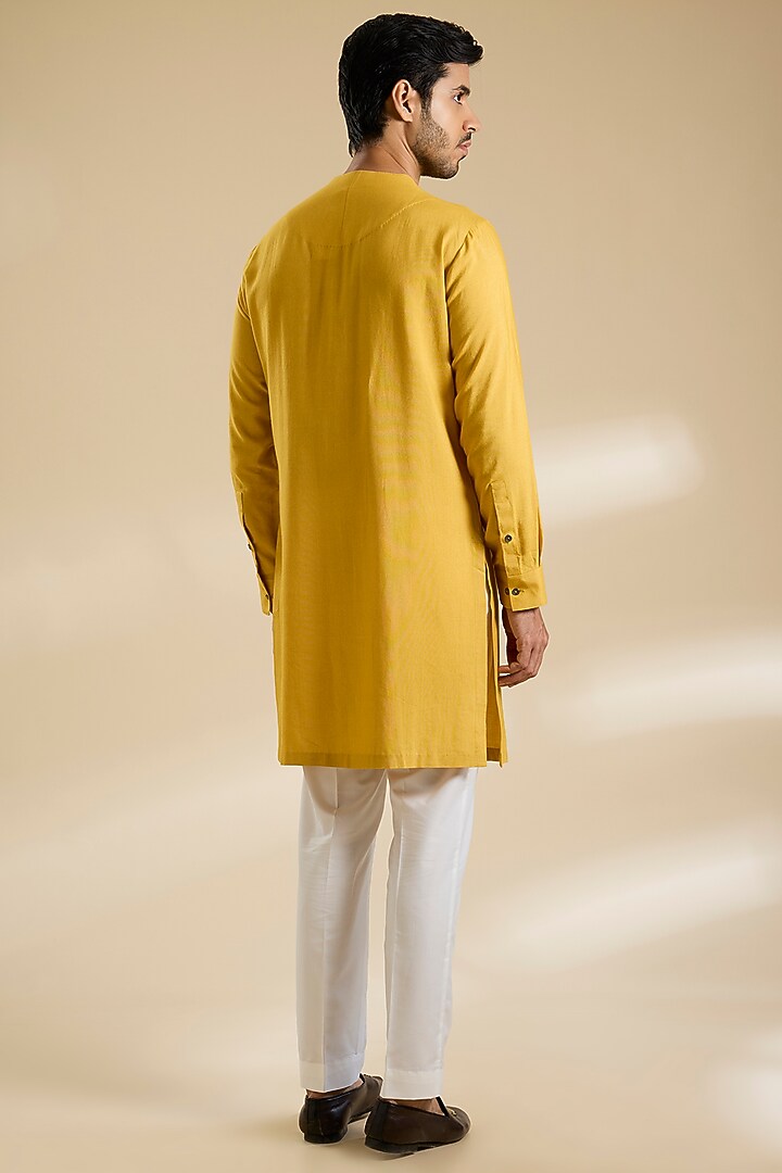 Marigold Silk Thread Embroidered Nehru Jacket Set by Dhruv Vaish at Pernia's Pop Up Shop