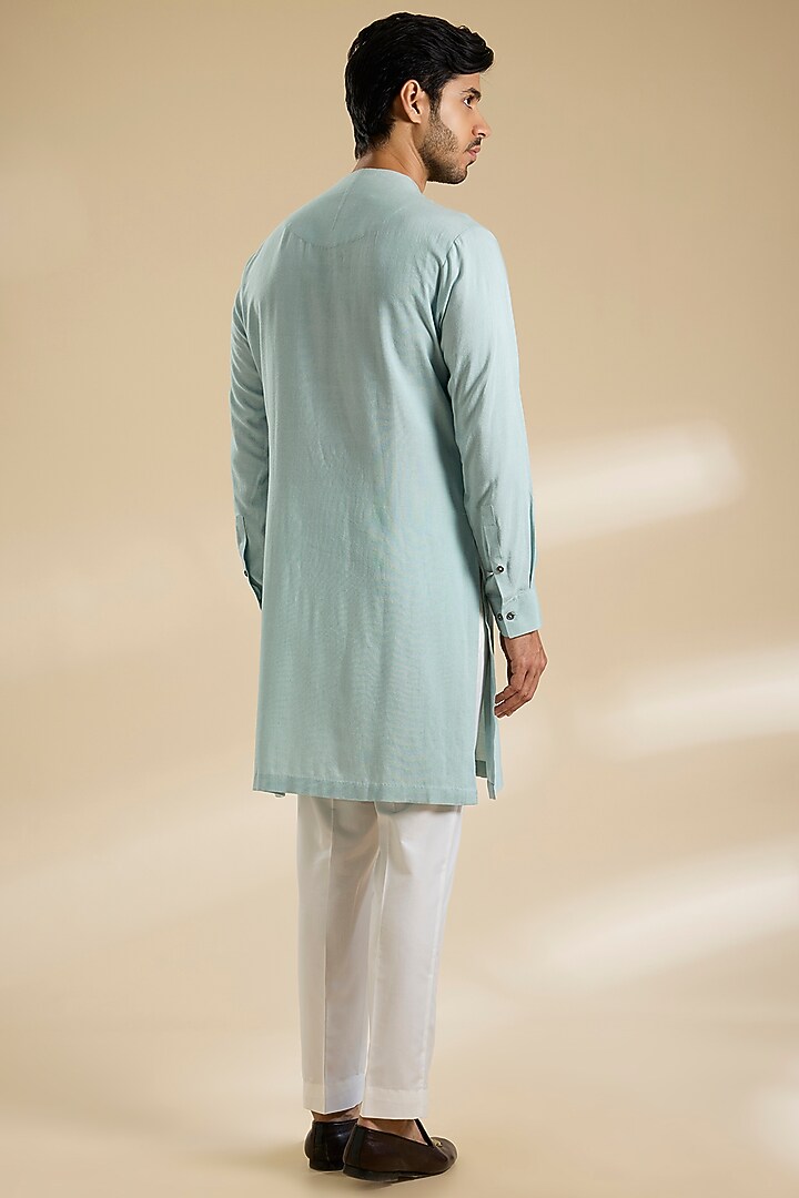 Powder Blue Silk Thread Embroidered Nehru Jacket Set by Dhruv Vaish at Pernia's Pop Up Shop