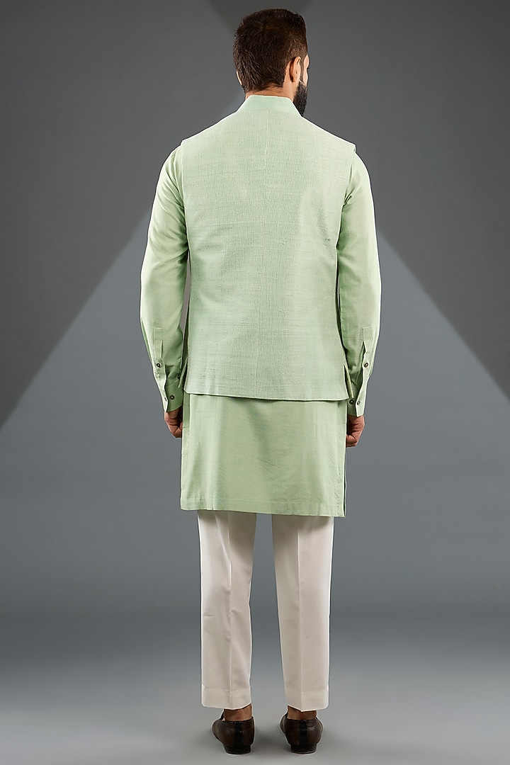 Jade Mist Silk Embroidered Nehru Jacket Set by Dhruv Vaish at Pernia's Pop Up Shop