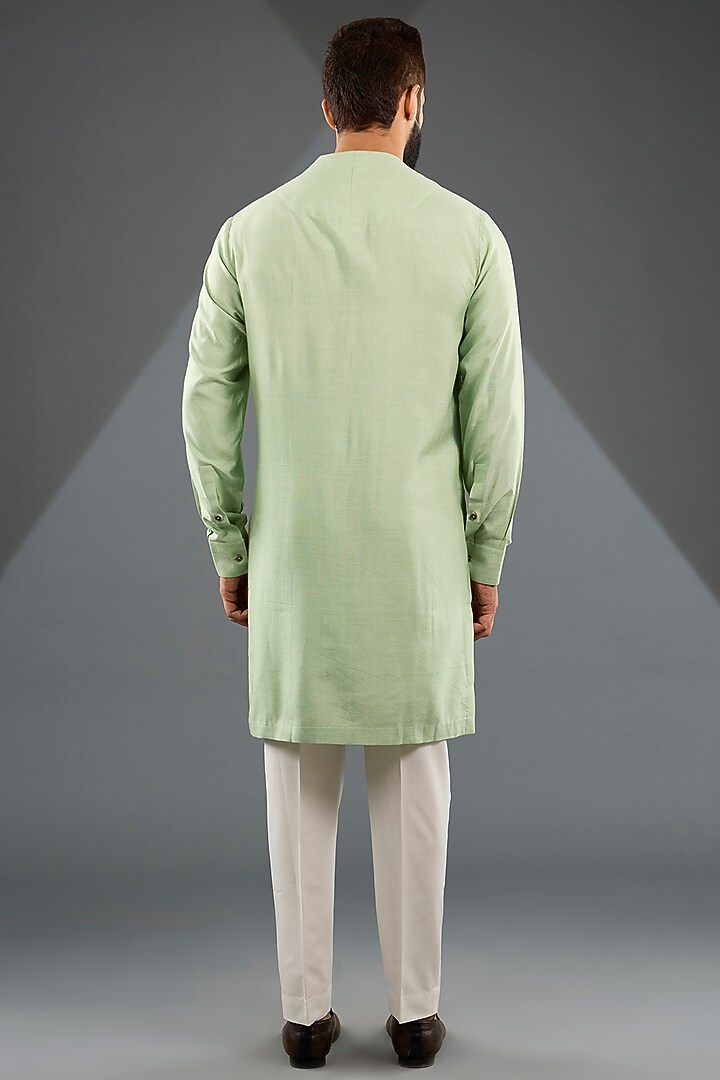 Jade Mist Silk Embroidered Nehru Jacket Set by Dhruv Vaish at Pernia's Pop Up Shop
