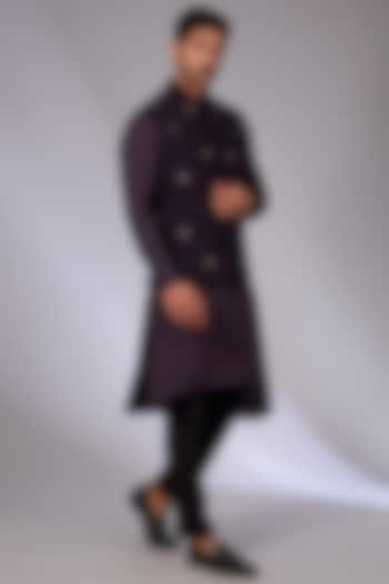 Midnight Purple Cotton Silk Chanderi Bundi Jacket Set by Dhruv Vaish