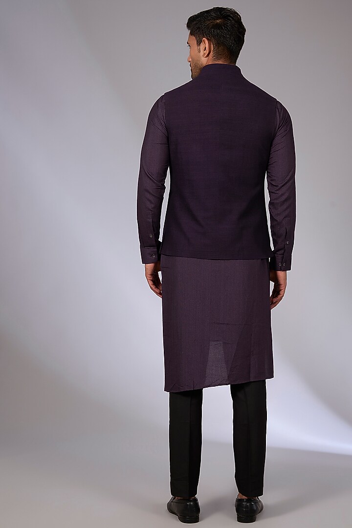 Midnight Purple Cotton Silk Chanderi Bundi Jacket Set by Dhruv Vaish at Pernia's Pop Up Shop