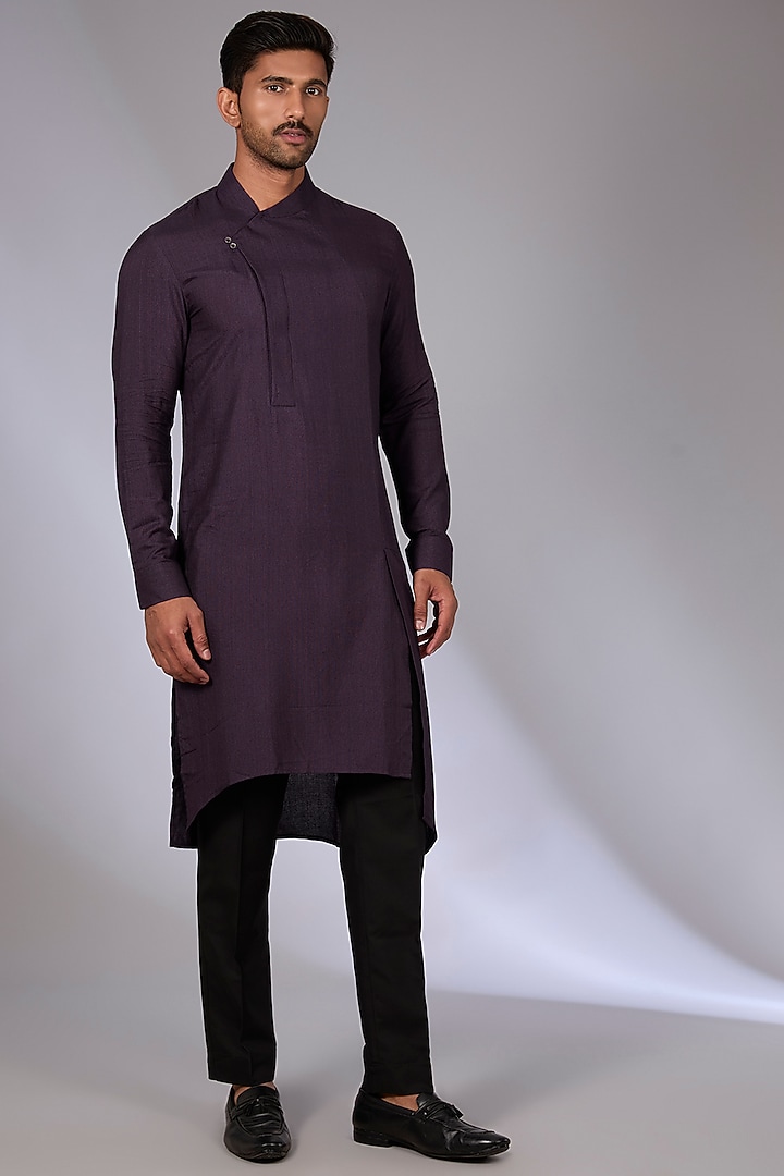 Midnight Purple Cotton Silk Chanderi Bundi Jacket Set by Dhruv Vaish at Pernia's Pop Up Shop