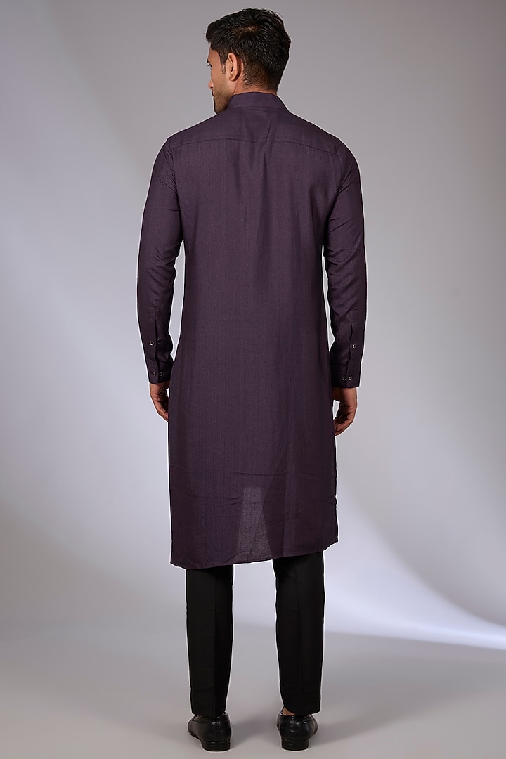 Midnight Purple Cotton Silk Chanderi Bundi Jacket Set by Dhruv Vaish at Pernia's Pop Up Shop
