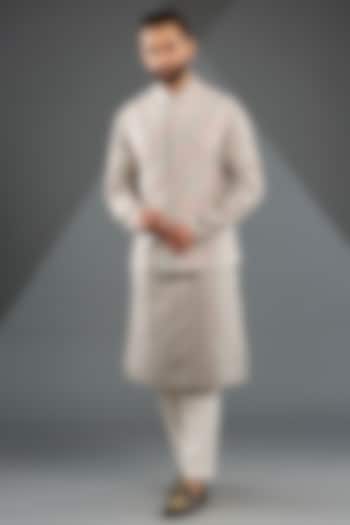 London Fog Silk Thread Embroidered Nehru Jacket Set by Dhruv Vaish