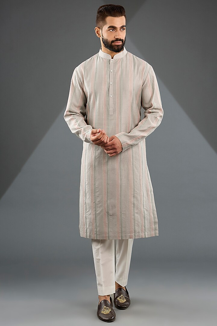 London Fog Silk Thread Embroidered Nehru Jacket Set by Dhruv Vaish at Pernia's Pop Up Shop