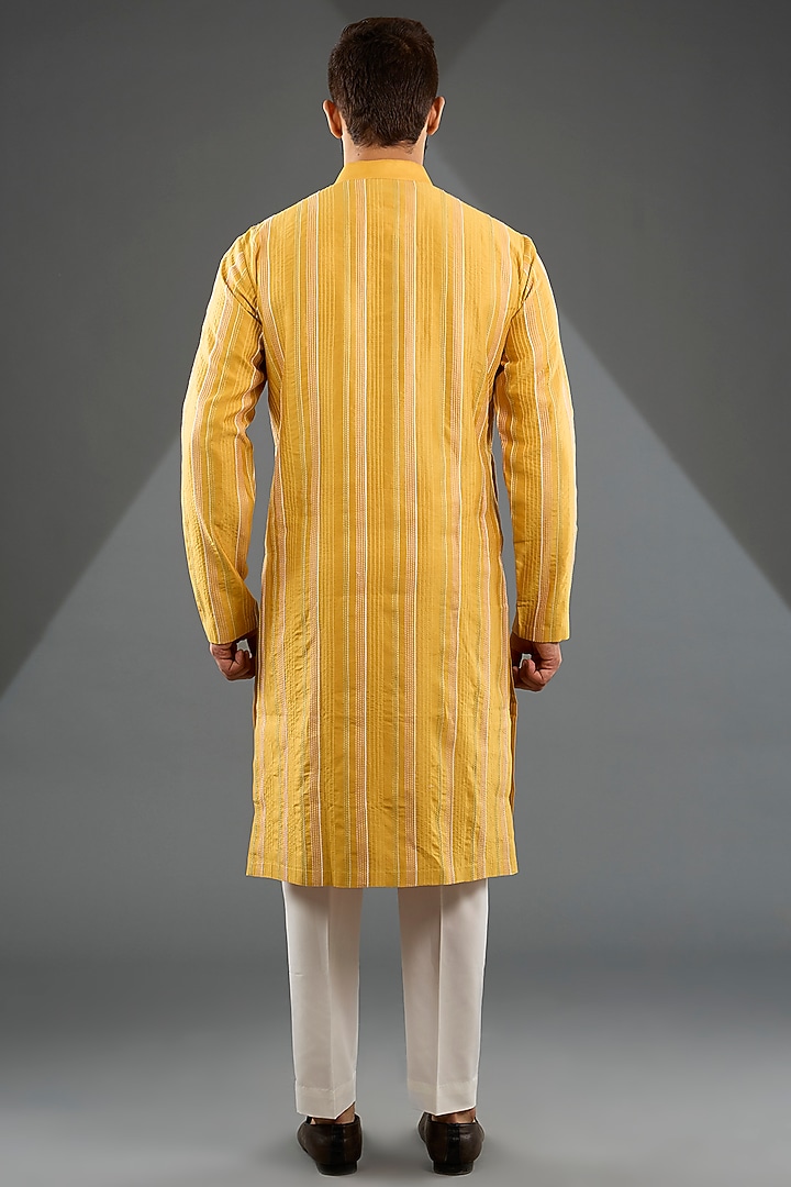 Marigold Silk Thread Embroidered Nehru Jacket Set by Dhruv Vaish at Pernia's Pop Up Shop