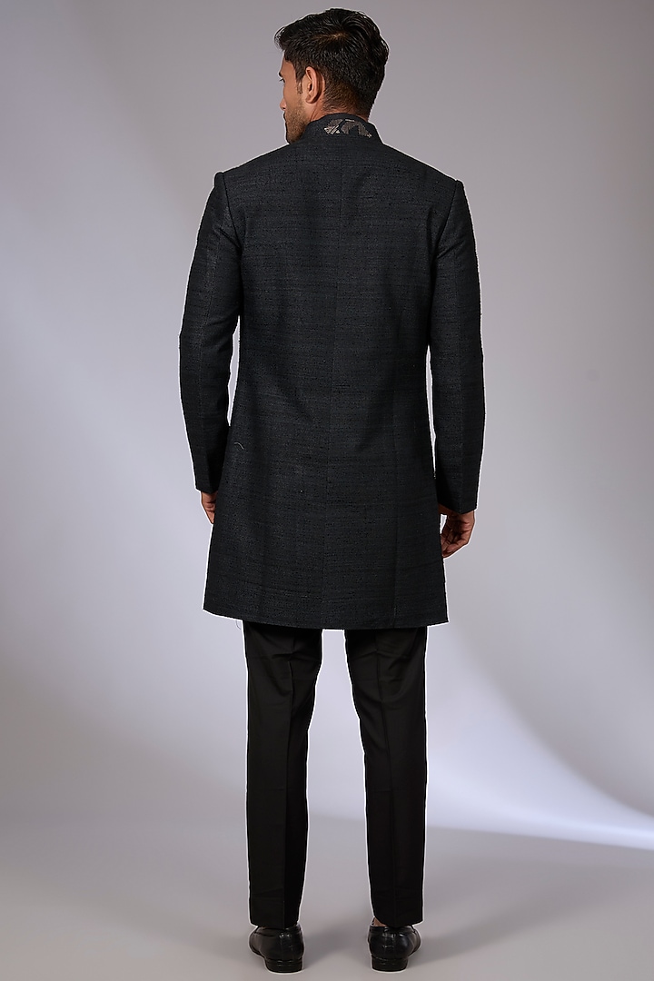 Black Silk Groom Indowestern Set by Dhruv Vaish at Pernia's Pop Up Shop