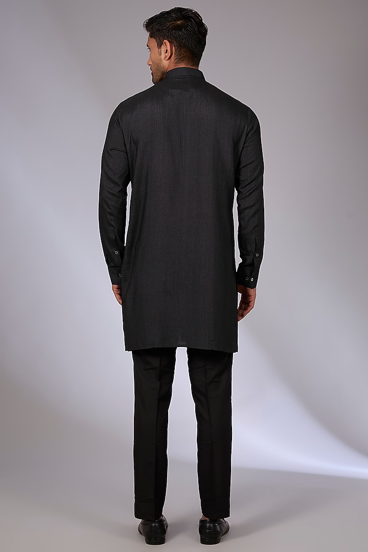 Black Silk Groom Indowestern Set by Dhruv Vaish at Pernia's Pop Up Shop