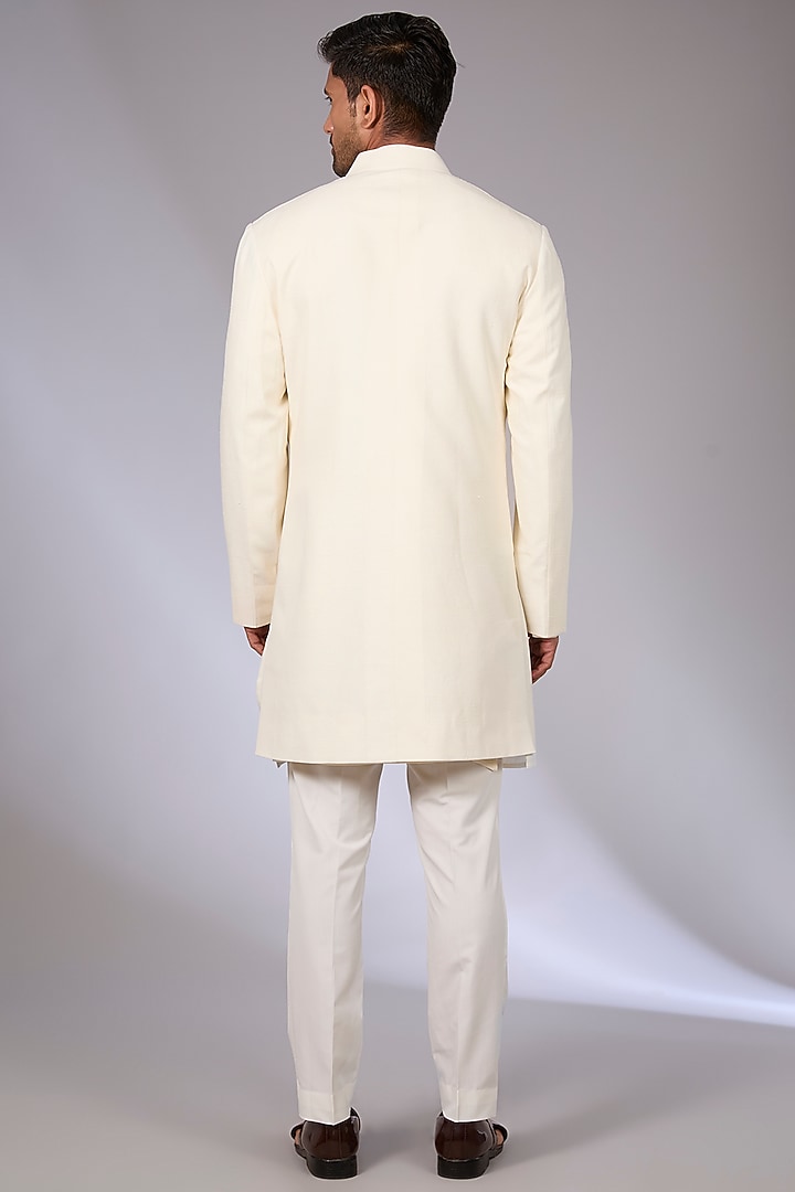 Cream Silk Groom Indowestern Set by Dhruv Vaish at Pernia's Pop Up Shop