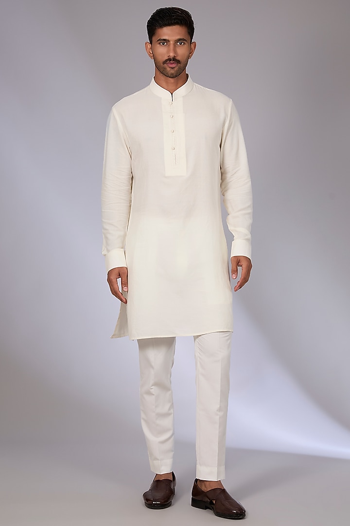 Cream Silk Groom Indowestern Set by Dhruv Vaish at Pernia's Pop Up Shop