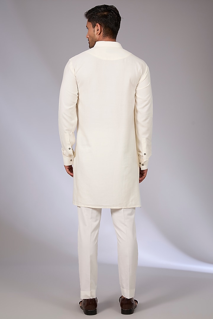 Cream Silk Groom Indowestern Set by Dhruv Vaish at Pernia's Pop Up Shop