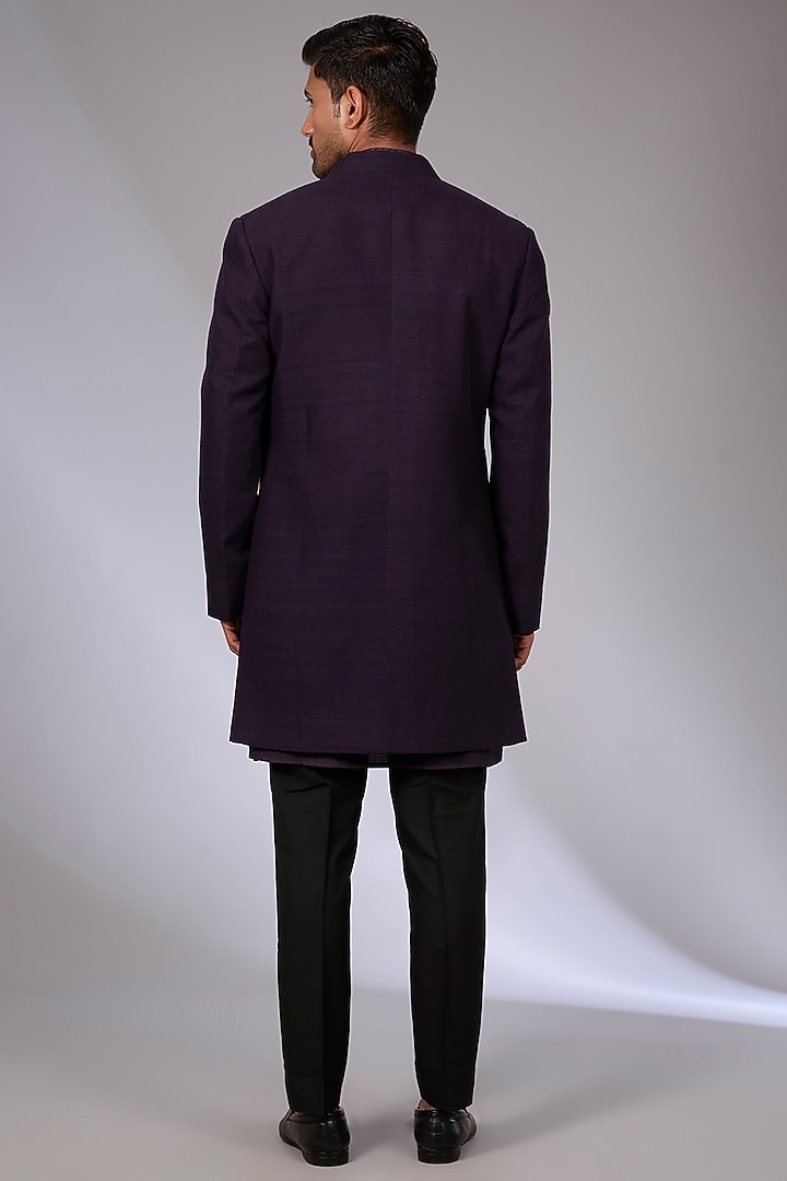 Midnight Purple Silk Groom Indowestern Set by Dhruv Vaish at Pernia's Pop Up Shop