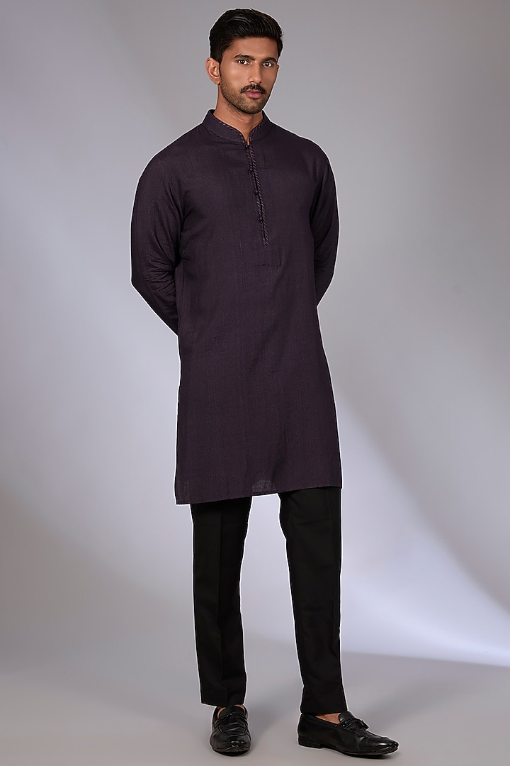 Midnight Purple Silk Groom Indowestern Set by Dhruv Vaish at Pernia's Pop Up Shop